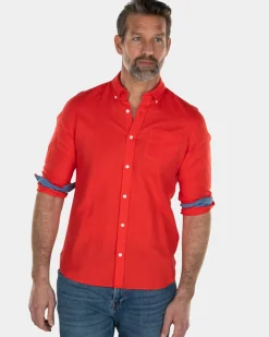Effen linnen overhemd - Orange Red