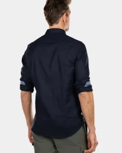 Effen linnen overhemd - Traditional Navy