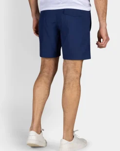 Effen navy zwembroek met roze details