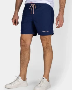 Effen navy zwembroek met roze details