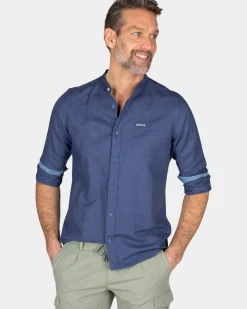 Effen overhemd zonder kraag - Dusk Navy