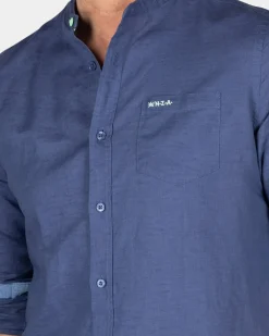 Effen overhemd zonder kraag - Dusk Navy