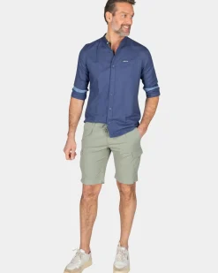 Effen overhemd zonder kraag - Dusk Navy