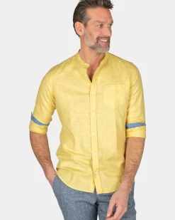 Effen overhemd zonder kraag - Iguana Yellow
