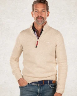 Effen pullover met halve rits - Milky Ecru