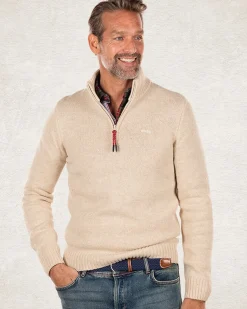 Effen pullover met halve rits - Milky Ecru