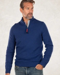Effen pullover met halve rits - Bright Water Blue
