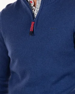 Effen pullover met halve rits - Bright Water Blue