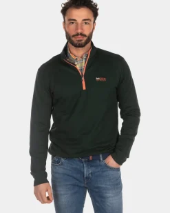Effen sweater met halve rits - Dark Pine