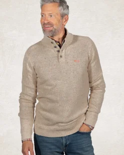 Effen trui met halve knoopssluiting - Sahara Sand