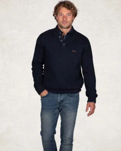Effen trui met halve knoopssluiting - Pitch Navy