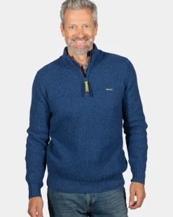 Effen trui met halve rits Dry - Storm Blue