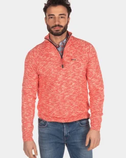 Effen trui met halve rits - Orange Red