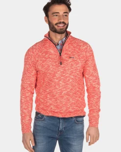 Effen trui met halve rits - Orange Red
