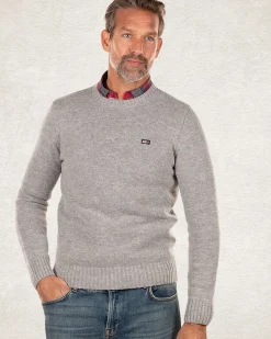 Effen trui met ronde hals van wol - Grey Melange