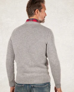 Effen trui met ronde hals van wol - Grey Melange