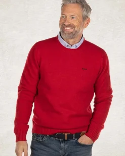 Effen trui met ronde hals van wol - Carmine red