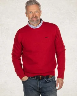 Effen trui met ronde hals van wol - Carmine red