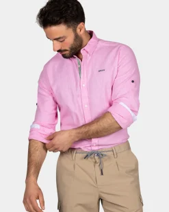 Felgekleurd effen overhemd - Bright Pink