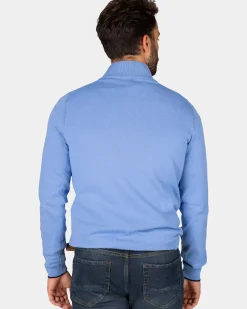 Fijngebreide blauwe trui met halve rits - Frozen Blue