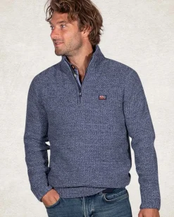 Gebreide effen trui met halve rits - Cloudy Blue