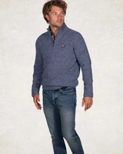 Gebreide effen trui met halve rits - Cloudy Blue