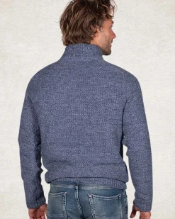 Gebreide effen trui met halve rits - Cloudy Blue