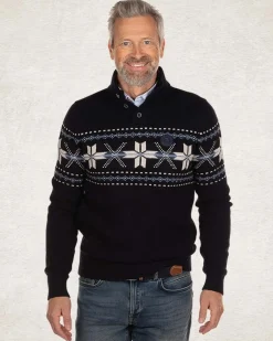 Gebreide trui met halve knoopssluiting - Pitch Navy