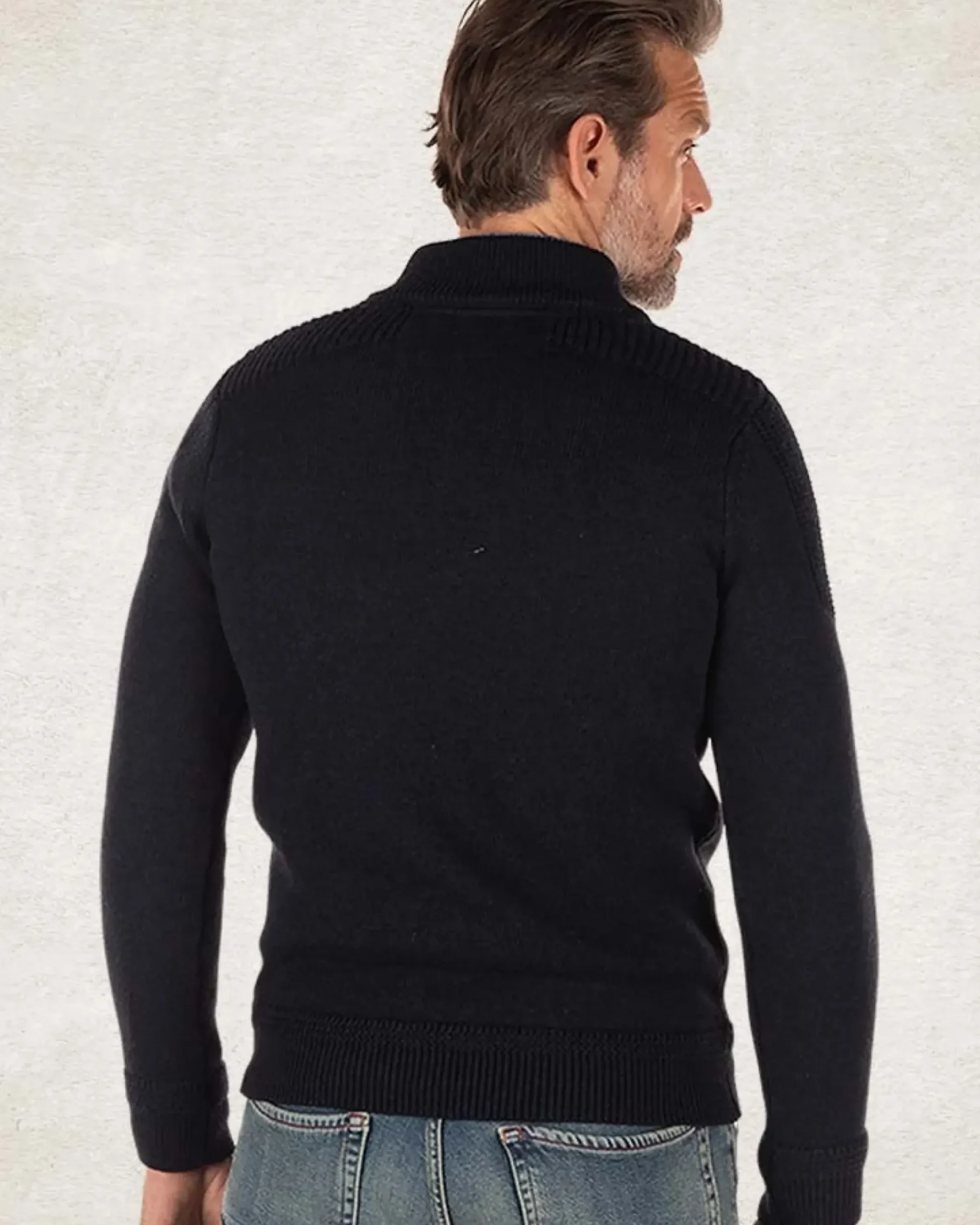 Gebreide trui met halve knoopssluiting - Pitch Navy