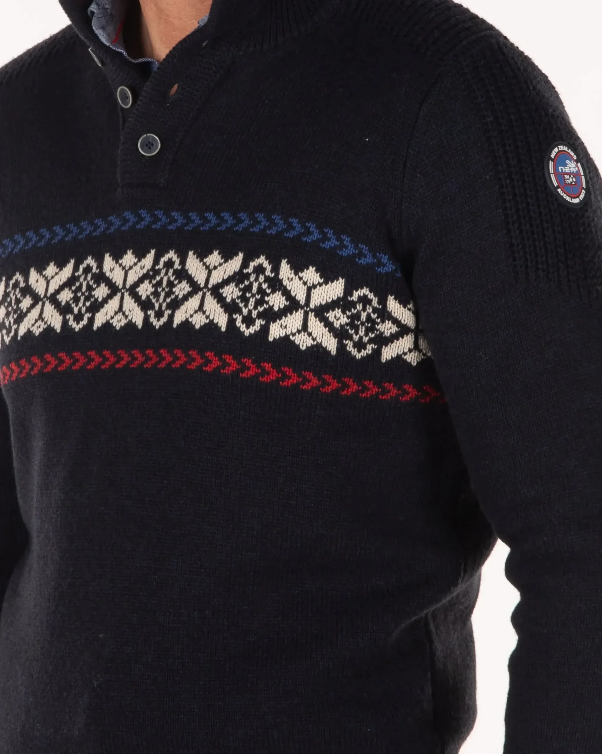 Gebreide trui met halve knoopssluiting - Pitch Navy