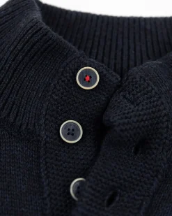 Gebreide trui met halve knoopssluiting - Pitch Navy