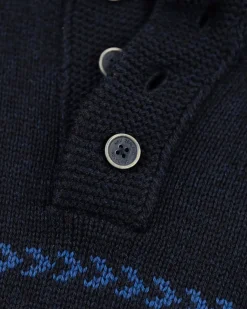 Gebreide trui met halve knoopssluiting - Pitch Navy