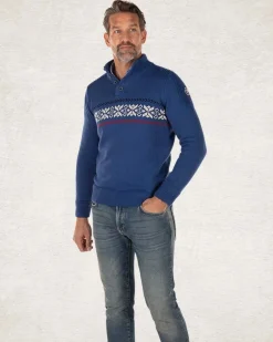 Gebreide trui met halve knoopssluiting - Bright Water Blue