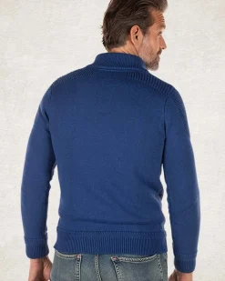 Gebreide trui met halve knoopssluiting - Bright Water Blue
