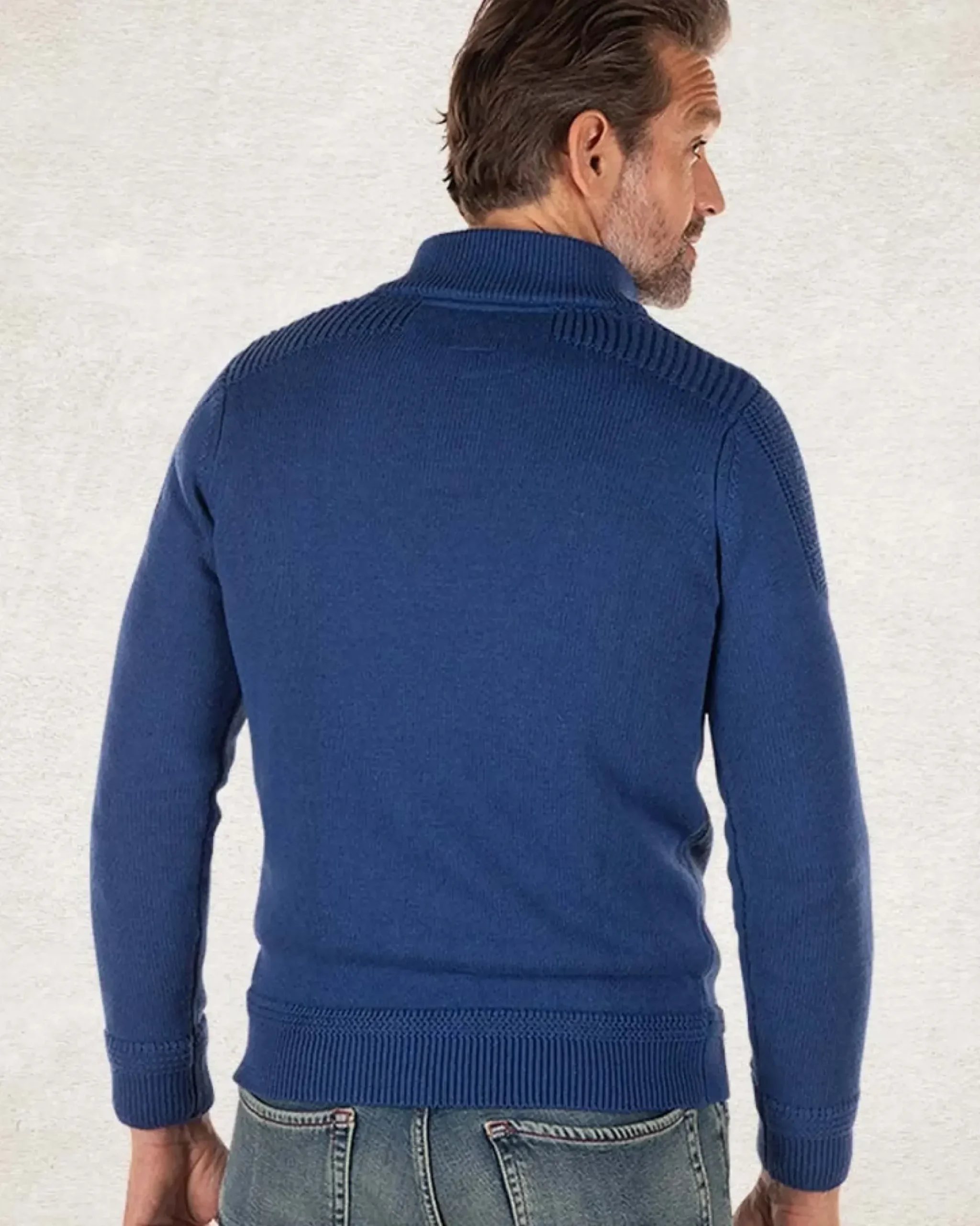 Gebreide trui met halve knoopssluiting - Bright Water Blue