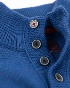 Gebreide trui met halve knoopssluiting - Bright Water Blue