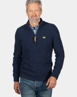 Gebreide trui met halve rits Drake - Ink Navy
