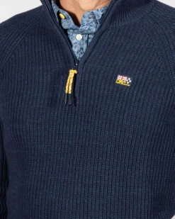 Gebreide trui met halve rits Drake - Ink Navy
