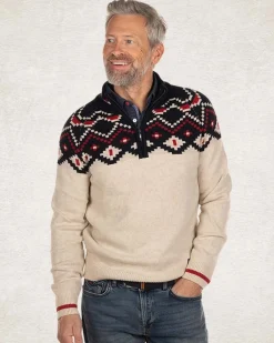 Gebreide trui met halve rits en accentkleuren - Milky Ecru