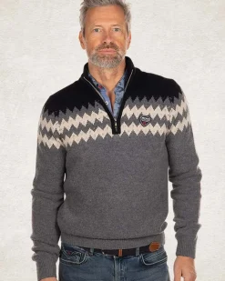 Gebreide trui met halve rits - Grey Melange