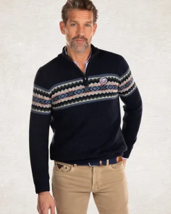 Gebreide trui met halve ritssluiting - Pitch Navy