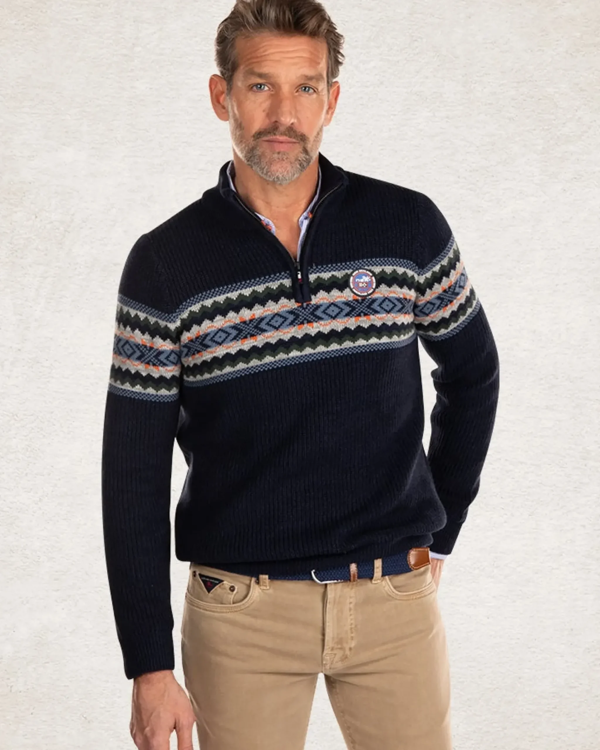 Gebreide trui met halve ritssluiting - Pitch Navy