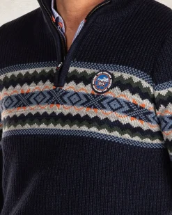 Gebreide trui met halve ritssluiting - Pitch Navy