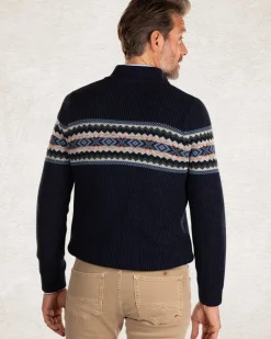 Gebreide trui met halve ritssluiting - Pitch Navy