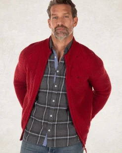 Gebreid vest van katoen en wol - Carmine red
