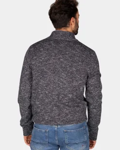 Gemêleerde donkerblauwe trui met knopen kraag - Winter Navy