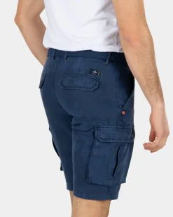 Geprinte linnen katoenen cargo shorts - Key Navy