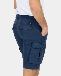 Geprinte linnen katoenen cargo shorts - Key Navy