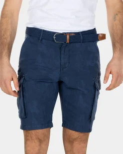 Geprinte linnen katoenen cargo shorts - Key Navy