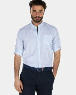 Geprint linnen overhemd - Light Blue